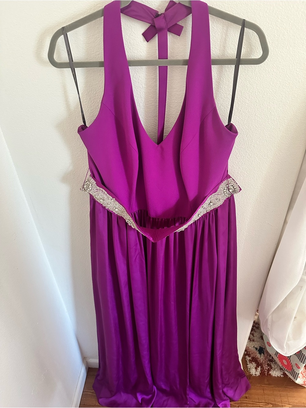 WHIT Rich Fuchsia Halter Satin Nightgown with Beaded Waist